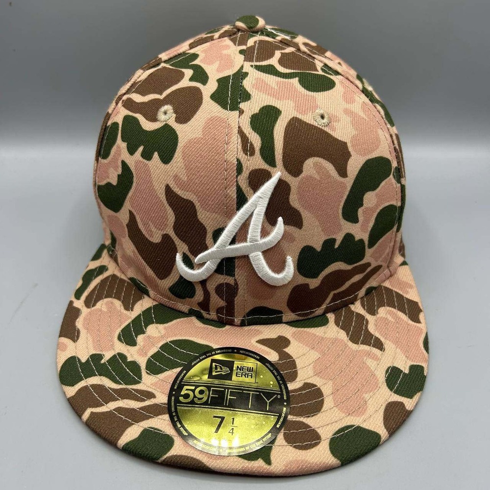 Atlanta Braves MLB Hat Men 7 1/4 Brown Camo 59Fifty New Era Fitted Cap